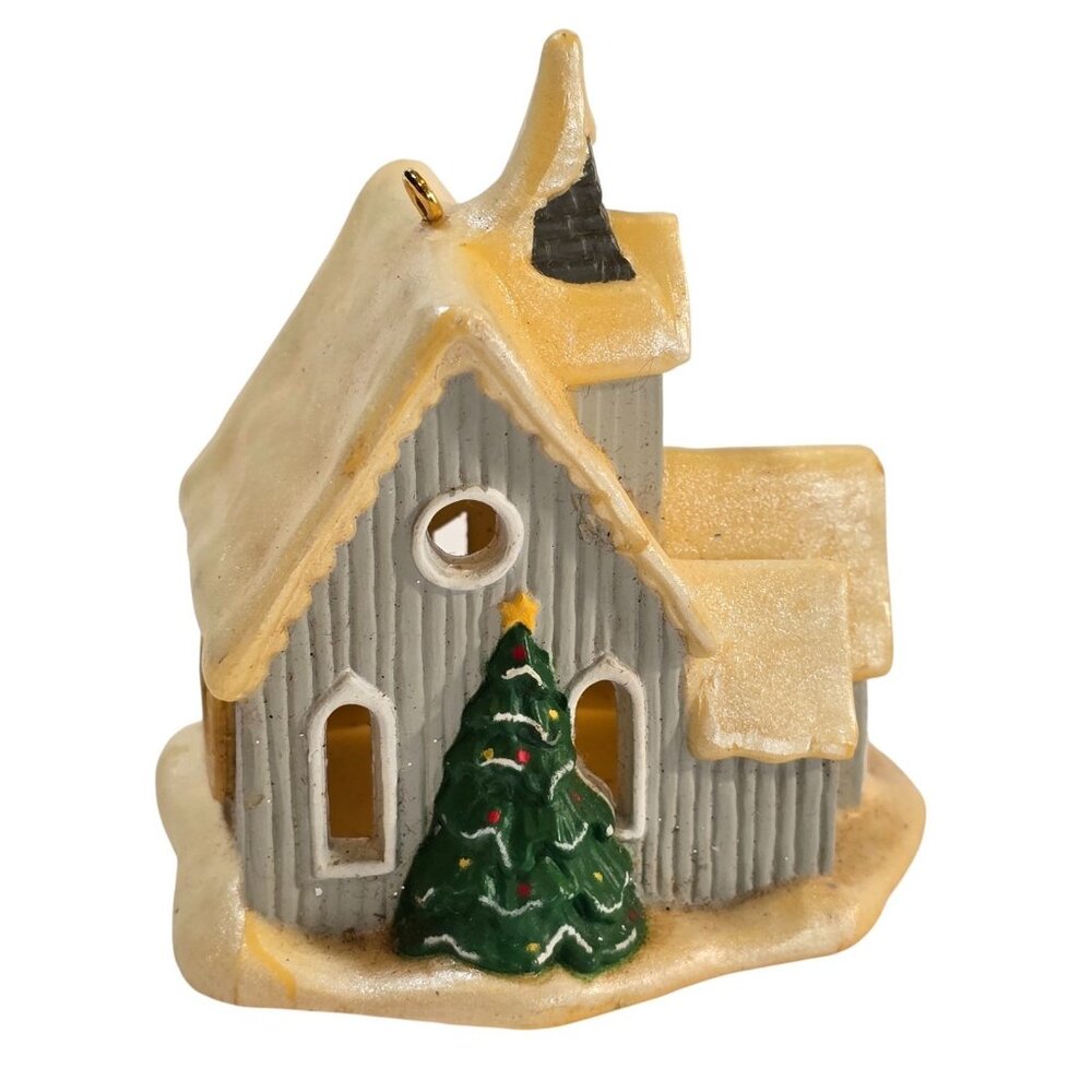 Vintage Christmas Church Ornament Plug In Light Up Village House 1990s Plastic